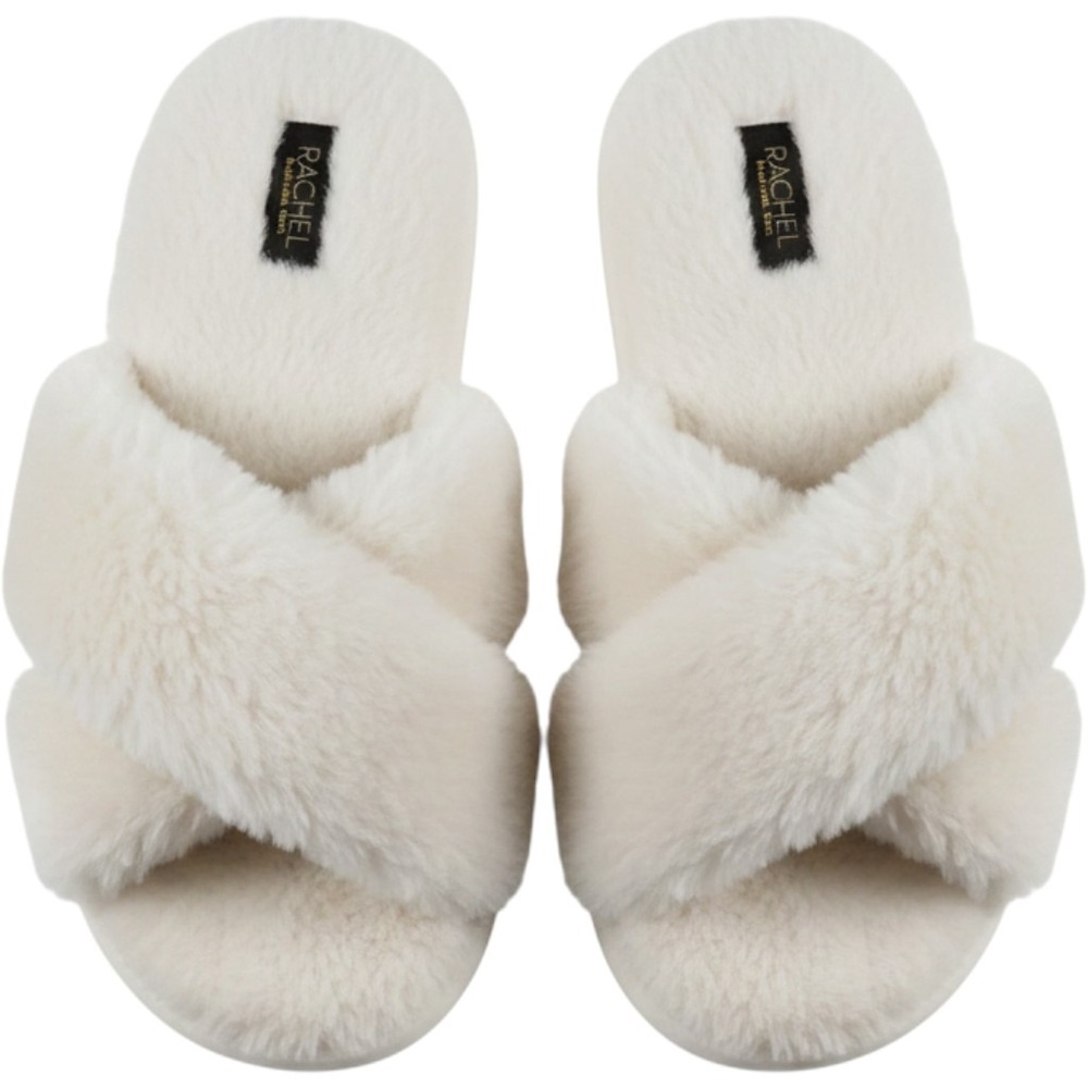 Rachel Rachel Roy Womens Faux Fur Cross Strap Slide Slippers Cream Size L 9-10